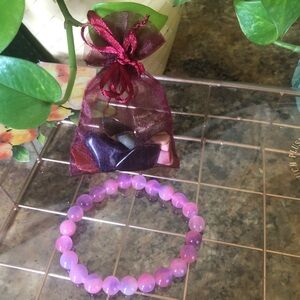 Assorted Gemstone Set in Red Organza Bag and Pink Gemstone Bracelet